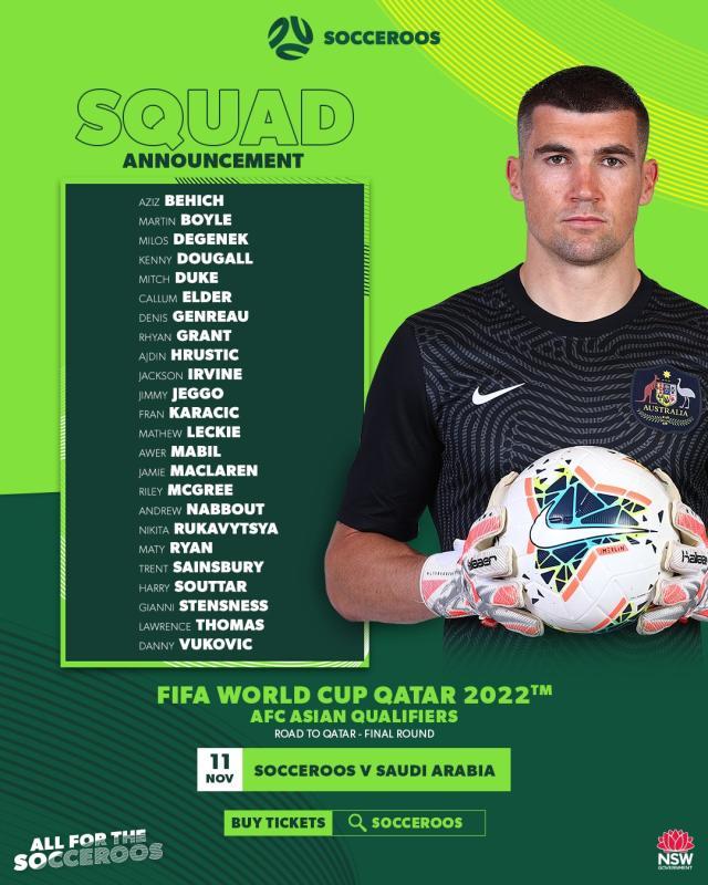 开云体育-澳大利亚公布24人名单 四名本土球员回归穆伊落选